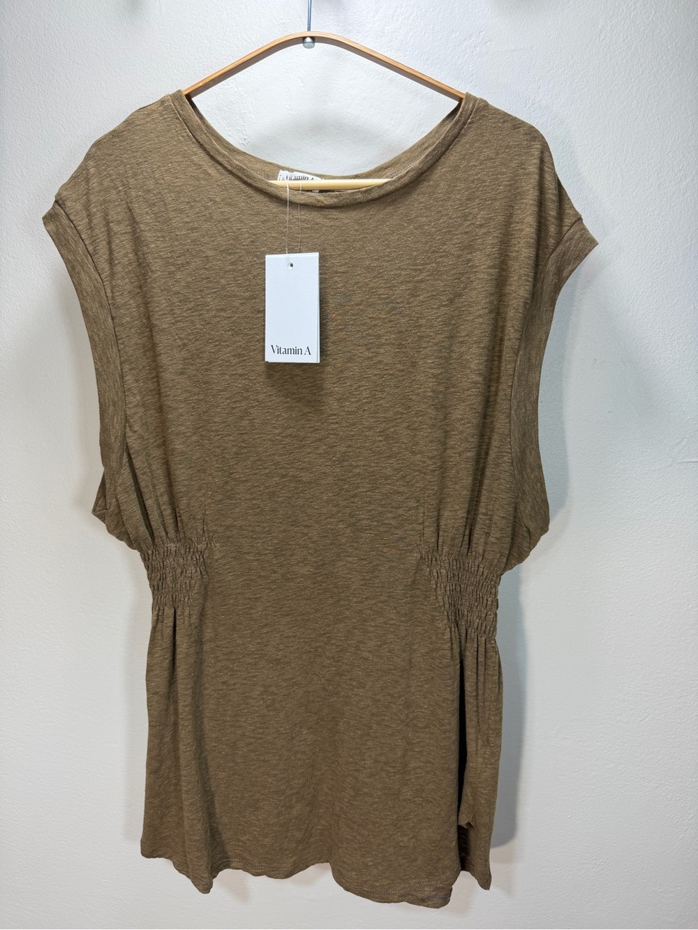 Vitamin A Beach coverup Brown Short Sleeve Cinched-Waist Top